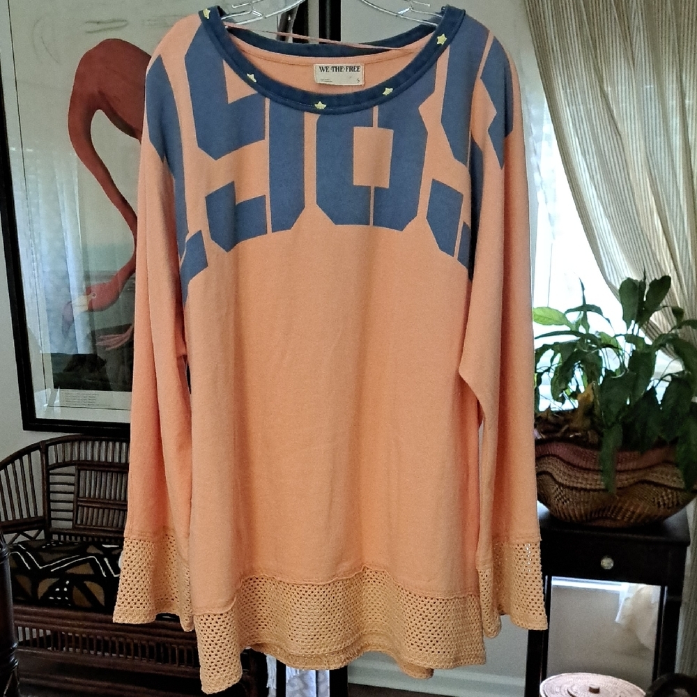 NWT We The Free Peach and Blue Women's Top
